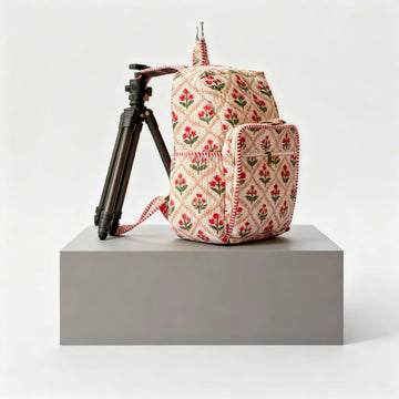 Red Floral Quilted Backpack by Suryatra