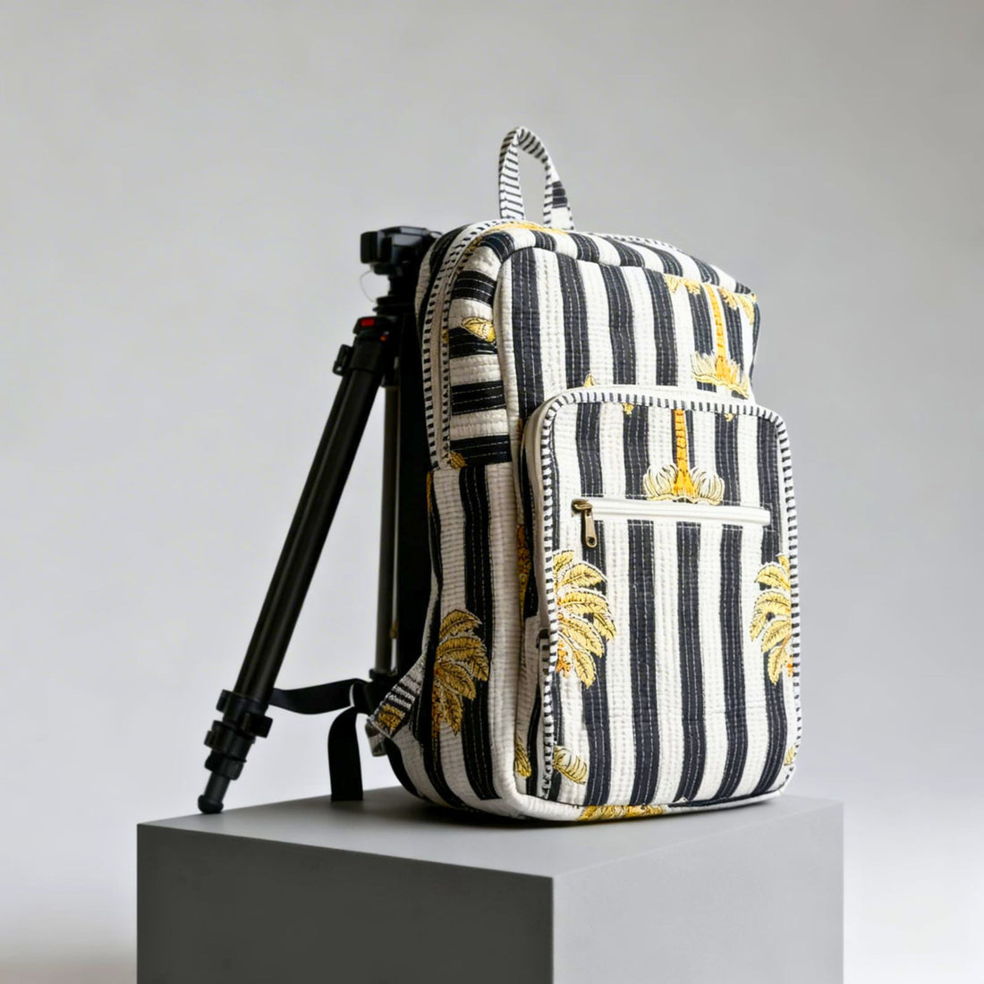 Striped Floral Quilted Backpack by Suryatra