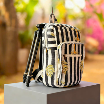 Striped Floral Quilted Backpack by Suryatra