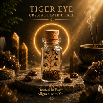 Suryatra Tiger Eye Crystal Healing Tree in Glass Bottle