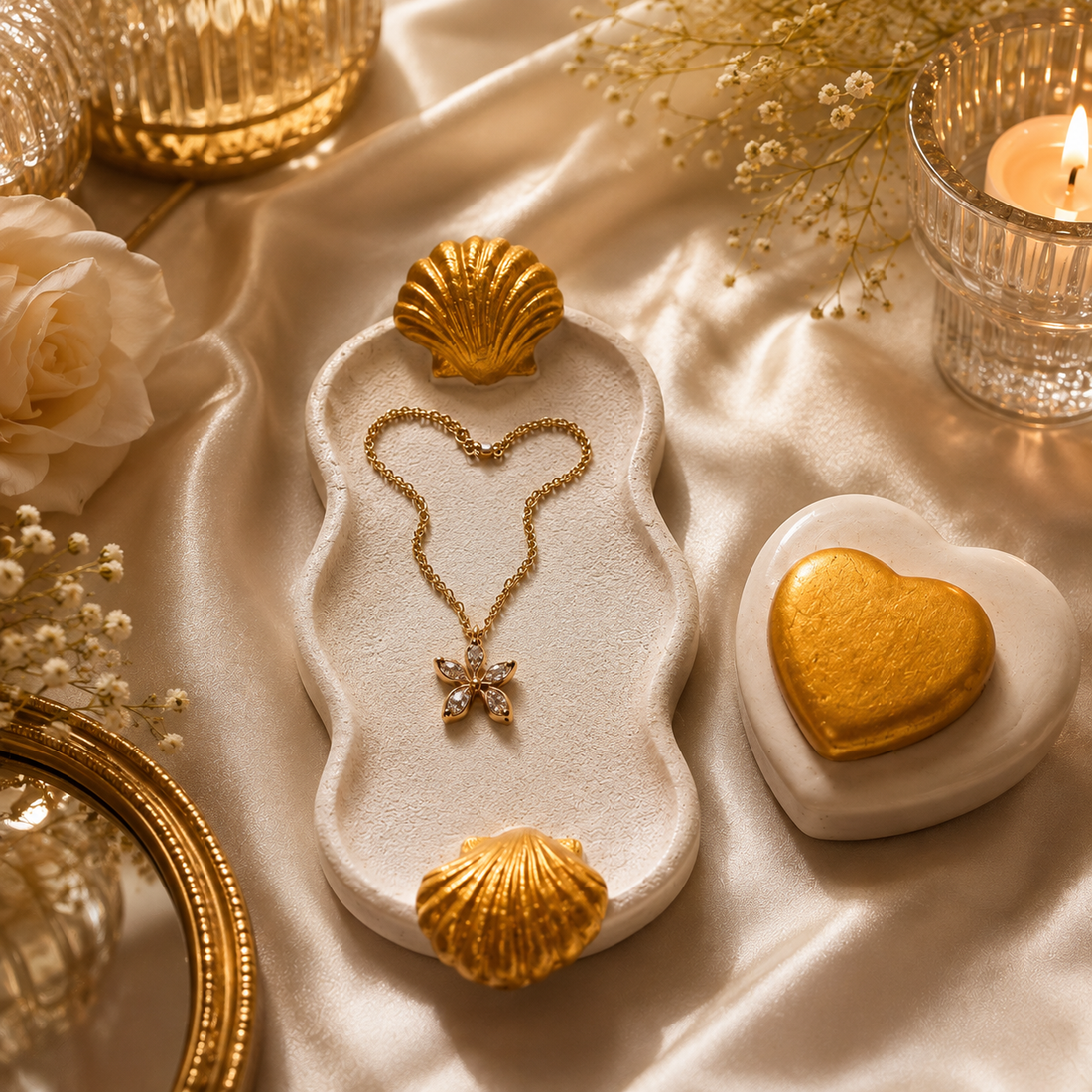 Seashell Serenity Tray Set by Suryatra ( set contains a Tray and a  heart Jar )