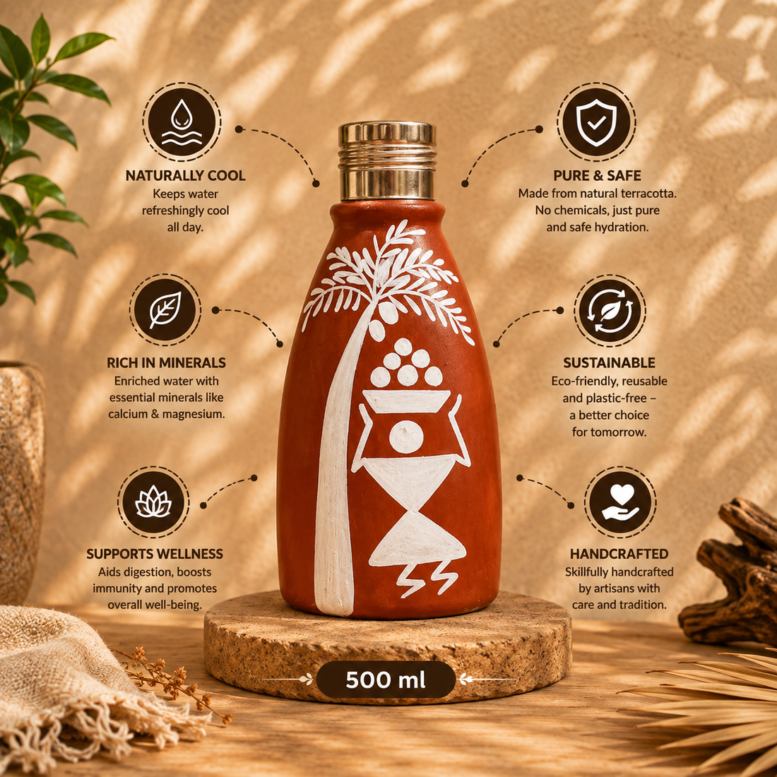 Tribal Tree Terracotta Bottle by Suryatra