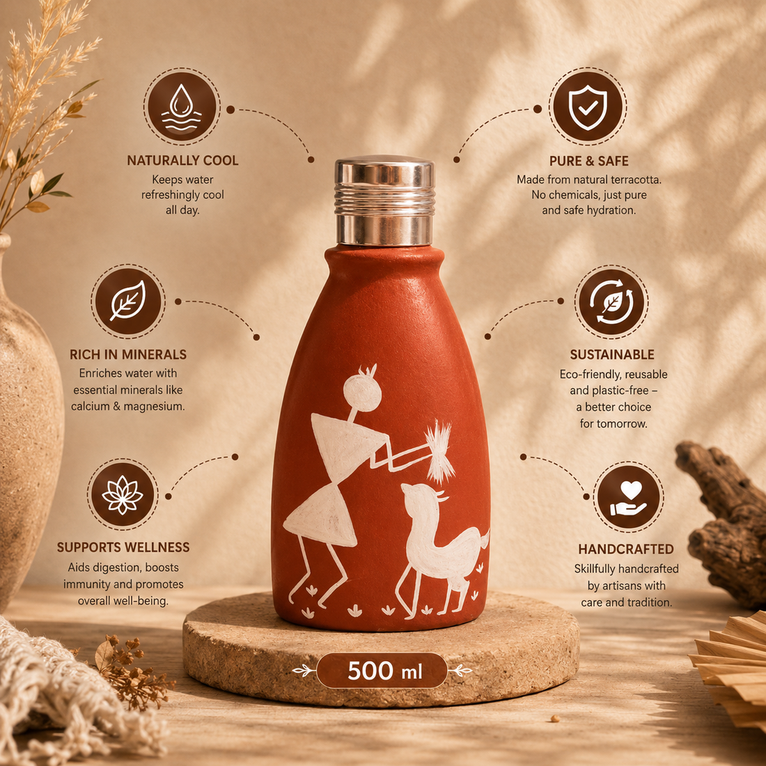 Warli Tales Terracotta Bottle by Suryatra