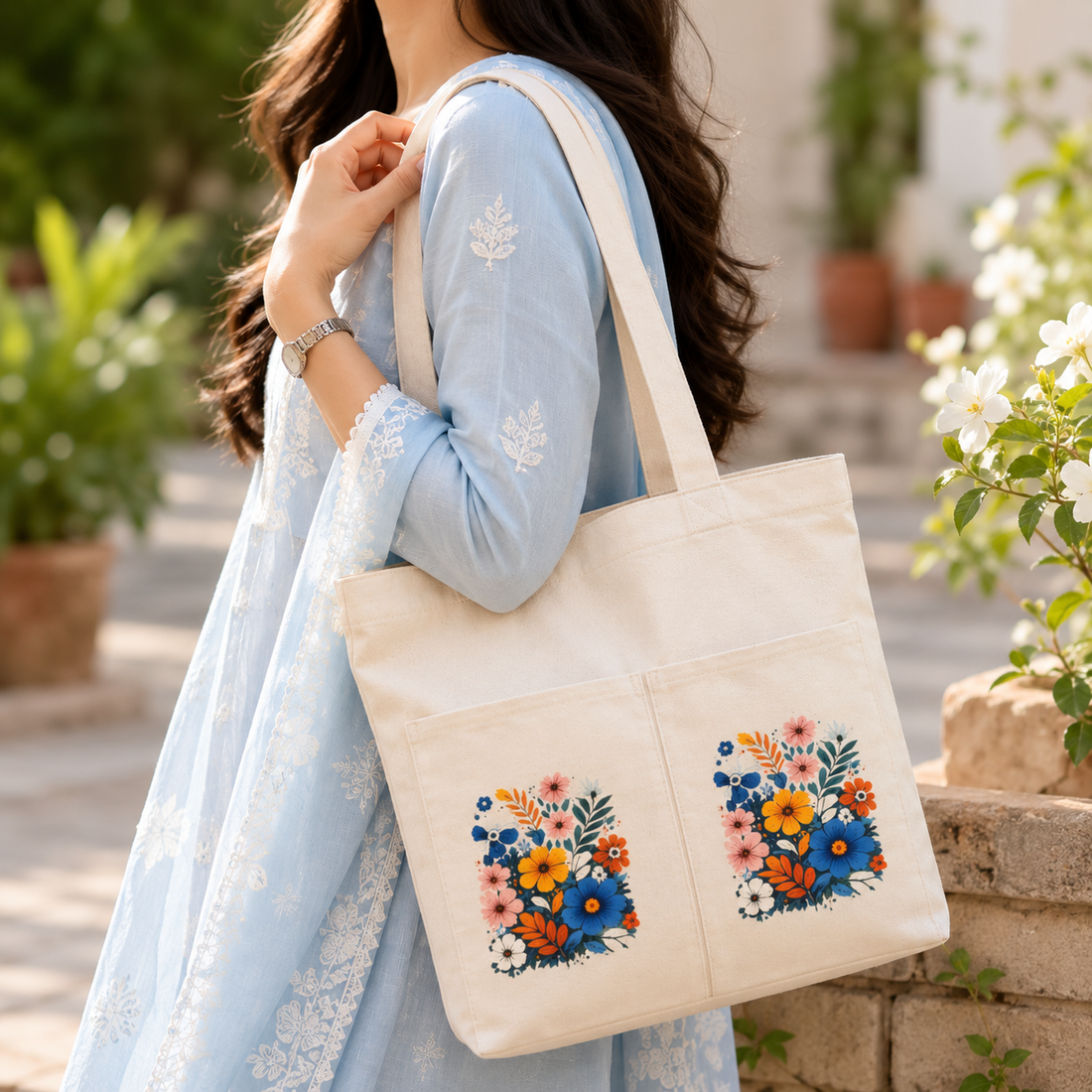 Wildflower Bouquet Canvas Tote Bag by Suryatra
