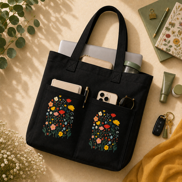 Wildflower Bloom Noir Canvas Tote Bag by Suryatra