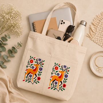 Woodland Deer Natural Canvas Tote Bag by Suryatra