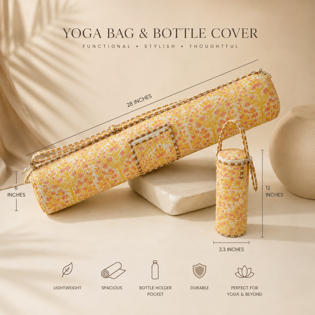Sunbeam Yoga Mat and Bottle Bag Combo by Suryatra