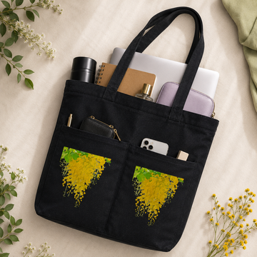 Amaltas Blossom Noir Canvas Tote Bag by Suryatra